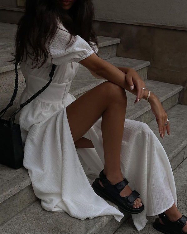 Elegant White Button Down Midi Dress