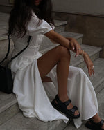 Elegant White Button Down Midi Dress
