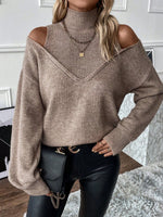 Solid Cold Shoulder Long-Sleeved Sweater