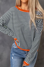 Contrast Striped Drop Shoulder Sweater