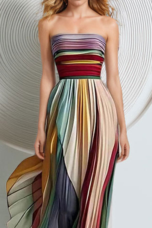Rainbow Print Bandeau Maxi Dress