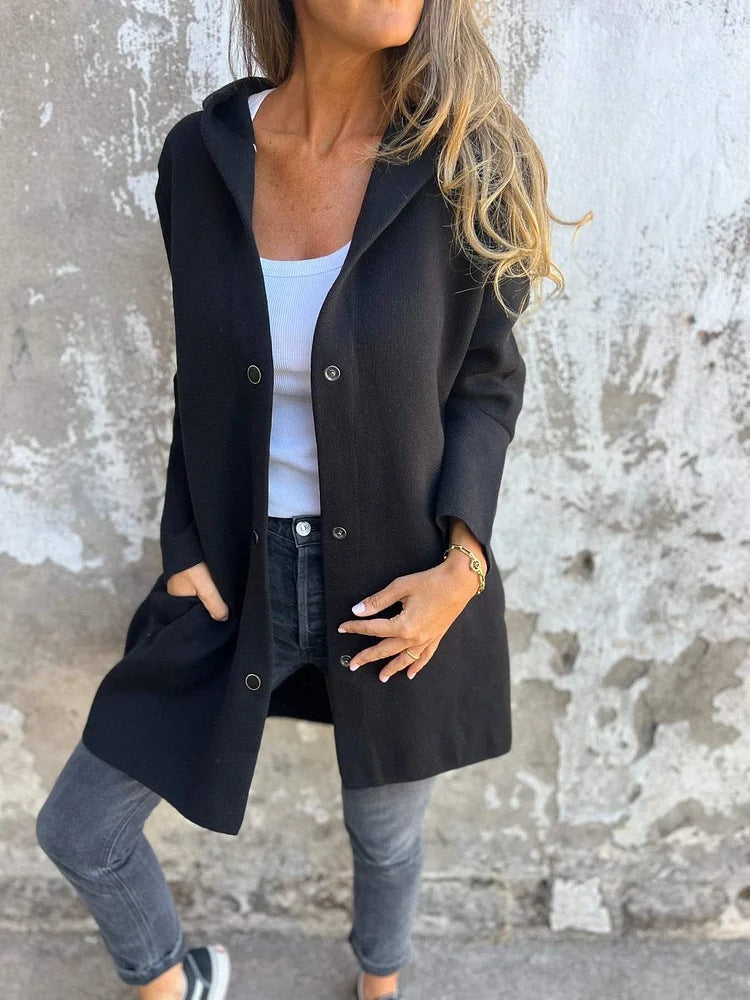 Casual Hooded Button Down Knit Cardigan Coat