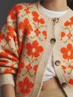 Orange Floral Button Down Knit Cardigan