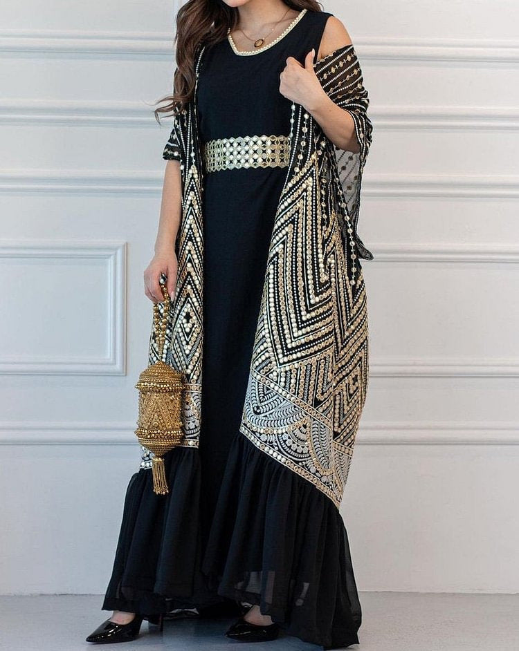 Gorgeous Bat Sleeve Cape Coat Dress Two Piece Suit