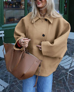 Brown Batwing Sleeve Woolen Coat