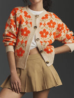 Orange Floral Button Down Knit Cardigan
