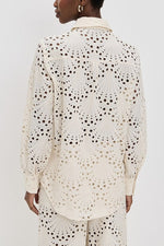 Beige Crochet Lace Button Down Shirt and Trousers Two-Piece Suits