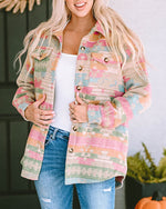 Pink Geo Print Button Down Jacket
