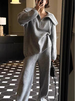 Slouchy Zippered Knit Sweater and Wide-Leg Pants Two-Piece Set