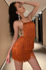 Tassel Backless Tie Halter Sleeveless Mini Dress