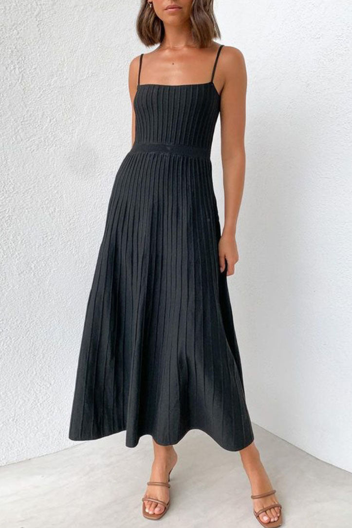 Chic Ribbed Surface Slip Midi Dress