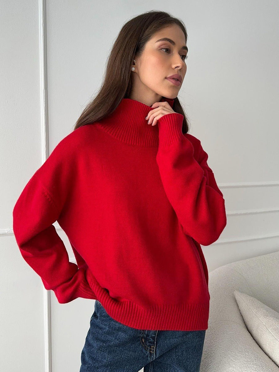 Solid Ribbed Edge Knit Pullover Sweater