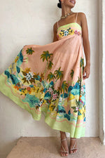 Tropical Landscape Print Sleeveless Midi Dress