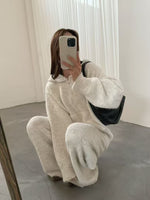 Thermal Hooded Cardigan and Pants Knit Two-Piece Set