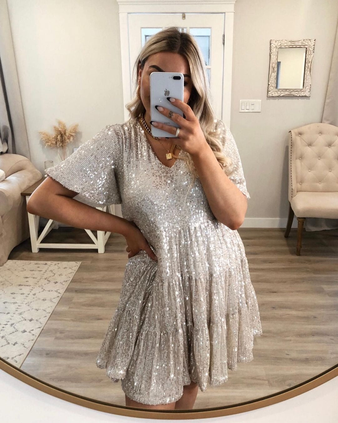 Sequin Loose Fit Mini Dress