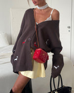 Embroidered Trim Single-breasted knit Cardigan