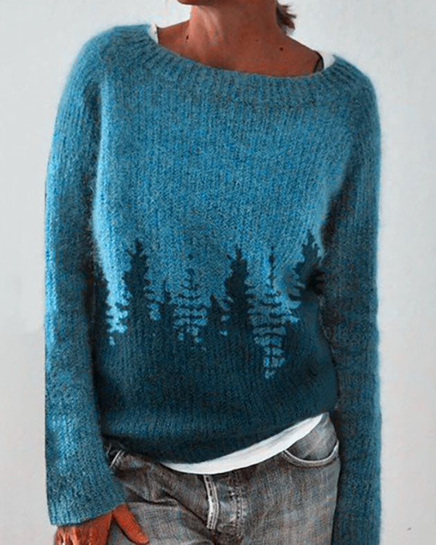 Forest Pattern Pullover Knit Sweater