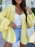 Yellow Lantern-Sleeved Open Front Cardigan