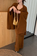 Chic Shawl Coat and Midi Dress Knit Two Piece Suit
