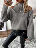 Solid Cold Shoulder Long-Sleeved Sweater