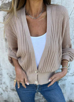 V-neck Ribbed Knit Cardigan Sweater