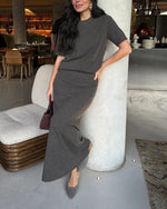 Elegant Knit Top and Maxi Skirt Matching Sets