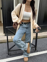 Chunky Knit Lantern-sleeved Long Cardigan