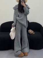 Slouchy Zippered Knit Sweater and Wide-Leg Pants Two-Piece Set