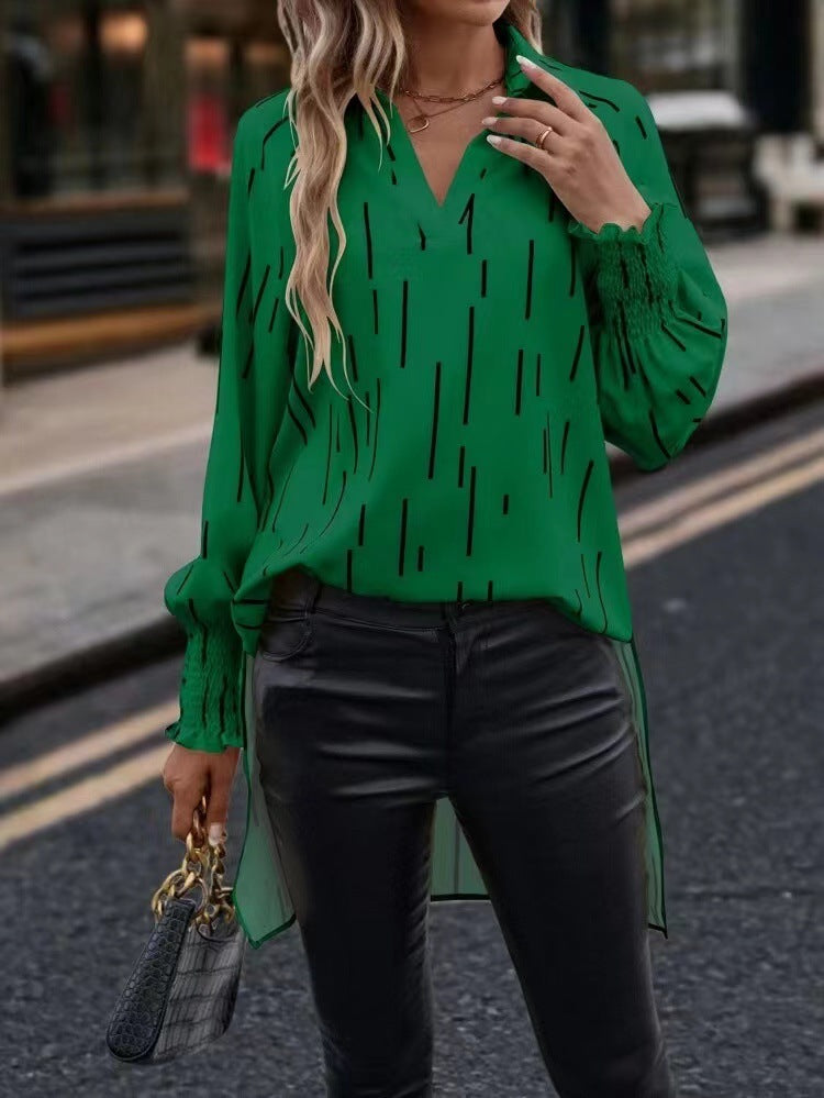 Abstract Striped Print Loose Chiffon Shirt