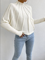 White Bat Sleeves Ribbed Knit Sweater