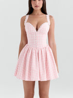 Pink Gingham Print Mini Dress
