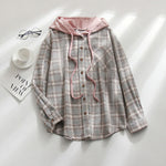 Tartan Plaid Print Drawstring Hooded Shirt