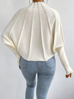 White Bat Sleeves Ribbed Knit Sweater