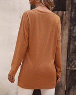 Solid Long-sleeved Side Split T-shirt