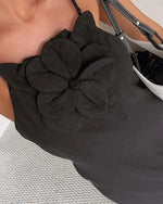 Rosette Embellished Linen Slip Dress