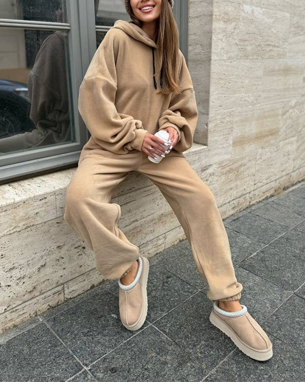 Casual Hooded Sweatshirt and Sweatpants Two Piece Set