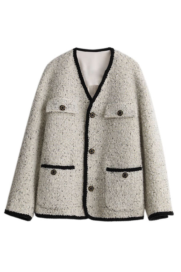 Heather Beige Long Sleeve Tweed Coat