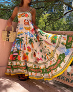Colorful Graffiti Print Maxi Slip dress