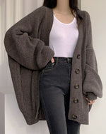 Casual Ribbed Knit Lantern Sleeve Cardigan