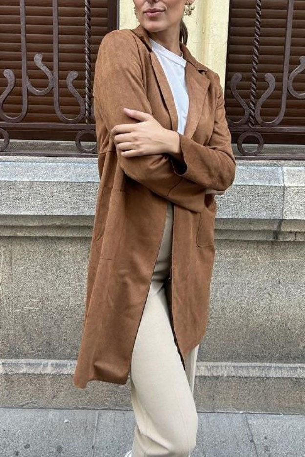 Casual Suede Trench Coat