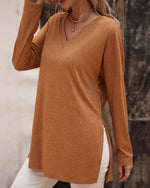 Solid Long-sleeved Side Split T-shirt