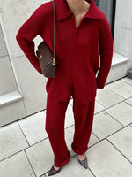 Long Sleeves Buttoned Jacket and Pants Knit Two Piece Set