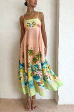 Tropical Landscape Print Sleeveless Midi Dress
