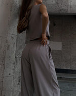 Chic Vest with Wide-leg Pants Two Piece Suit