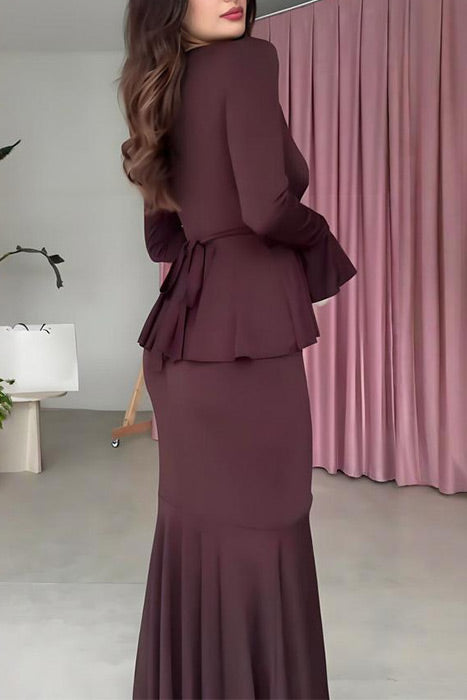 Elegant Long Sleeved Peplum Slim Fit Maxi dress