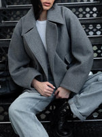 Stylish Notched Lapel Double-Breasted Woolen Coat