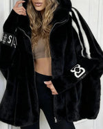 Elastic sleeves Vertical Stripe Printed Plush Hooded Coat