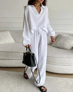 Long Sleeve Top and Drawstring Pants Crepe Two Piece Set