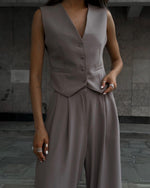 Chic Vest with Wide-leg Pants Two Piece Suit