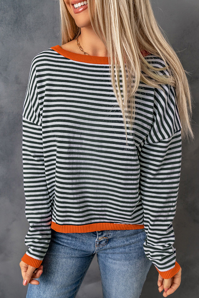 Contrast Striped Drop Shoulder Sweater